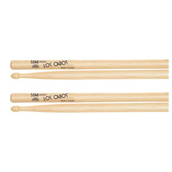 Los Cabos 55AB Hickory Wood Tip Drumsticks, 2 Pair Pack