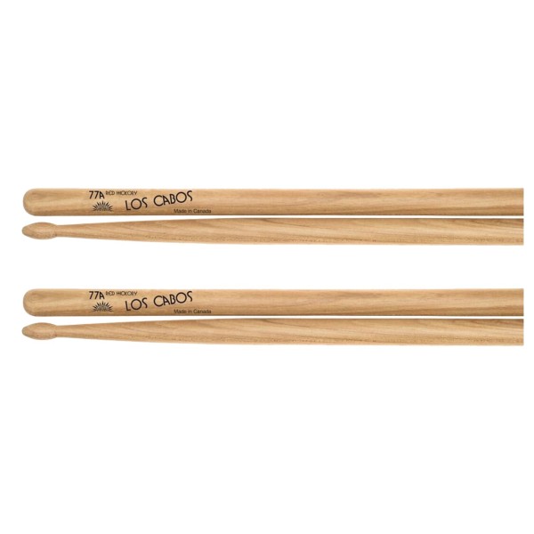 Los Cabos 77A Red Hickory Wood Tip Drumsticks, 2 Pair Pack
