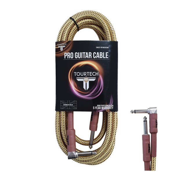 Tourtech 3m/10ft Braided Tweed Straight To Angled Guitar Cable