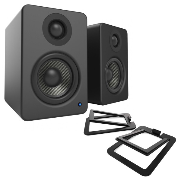 Kanto YU2 Powered Desktop Speakers with S2 Tilted Speaker Stands, Black - Bundle