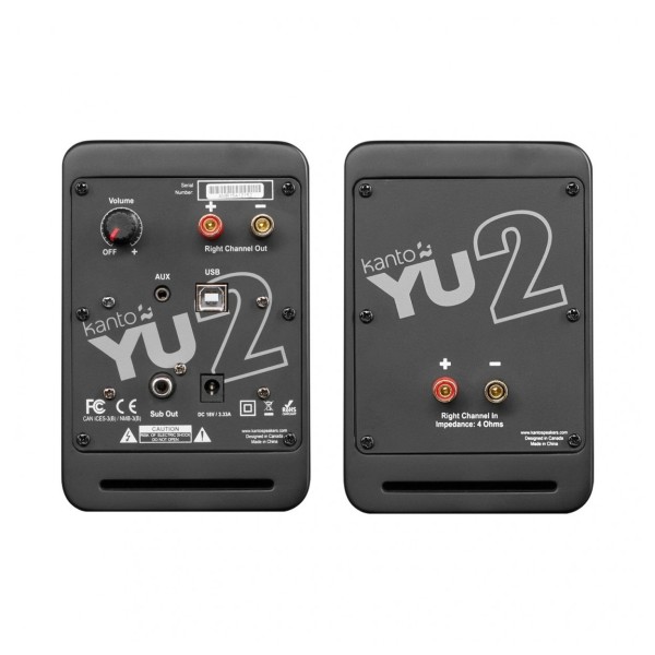 Kanto YU2 Powered Desktop Speakers, Matte Black - Rear