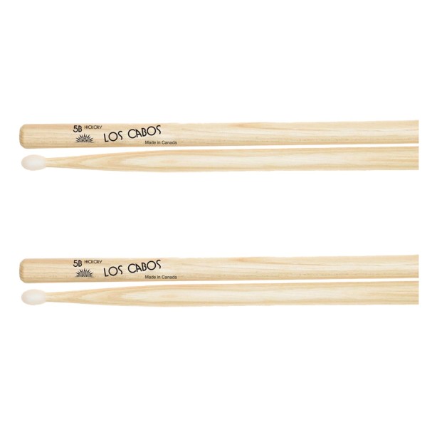Los Cabos 5B Hickory Nylon Tip Drumsticks, 2 Pair Pack