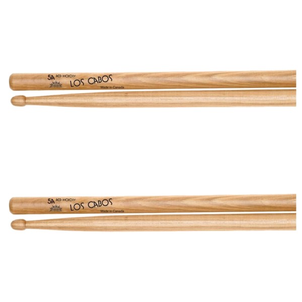 Los Cabos 5A Red Hickory Wood Tip Drumsticks, 2 Pair Pack