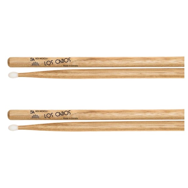 Los Cabos 5A Red Hickory Nylon Tip Drumsticks, 2 Pair Pack