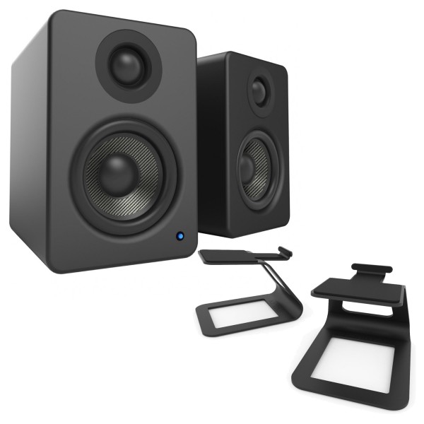 Kanto YU2 Powered Desktop Speakers with SE2 Elevated Speaker Stands, Black - Bundle