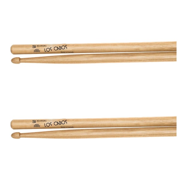 Los Cabos 5B Intense Red Hickory Wood Tip Drumsticks, 2 Pair Pack