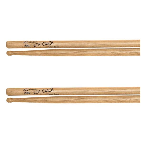 Los Cabos Jazz Red Hickory Wood Tip Drumsticks, 2 Pair Pack