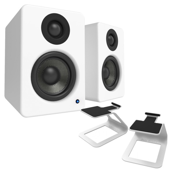 Kanto YU2 Powered Desktop Speakers with SE2 Elevated Speaker Stands, Matte White - Bundle