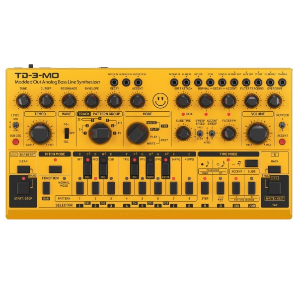Behringer TD-3-MO Modded Out Analogue Bass Line Synthesizer, Yellow - Top