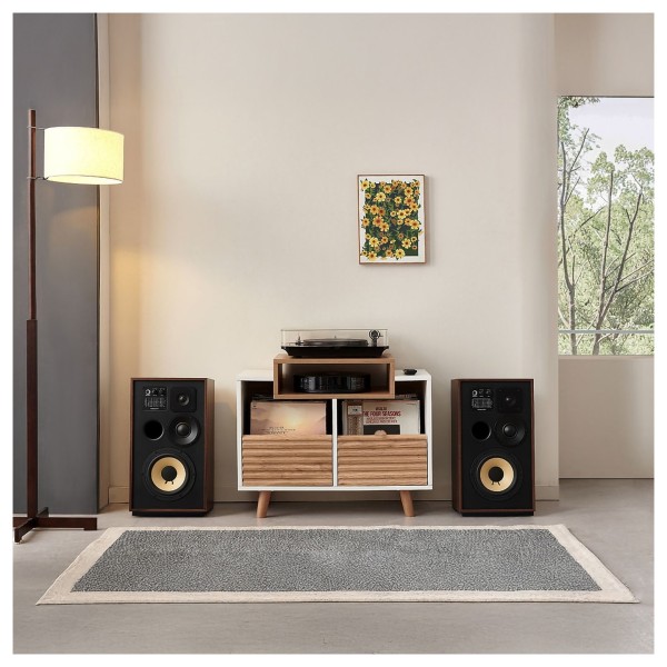 Norstone Oslo Vinyl 800 Cabinet, Black Satin / Walnut - lifestyle 1 