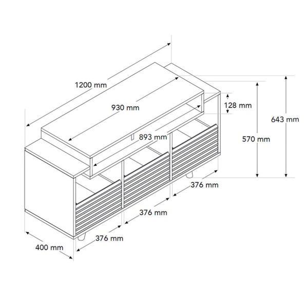 Norstone Oslo Vinyl 1200 Cabinet, Black / Walnut - cad drawing 
