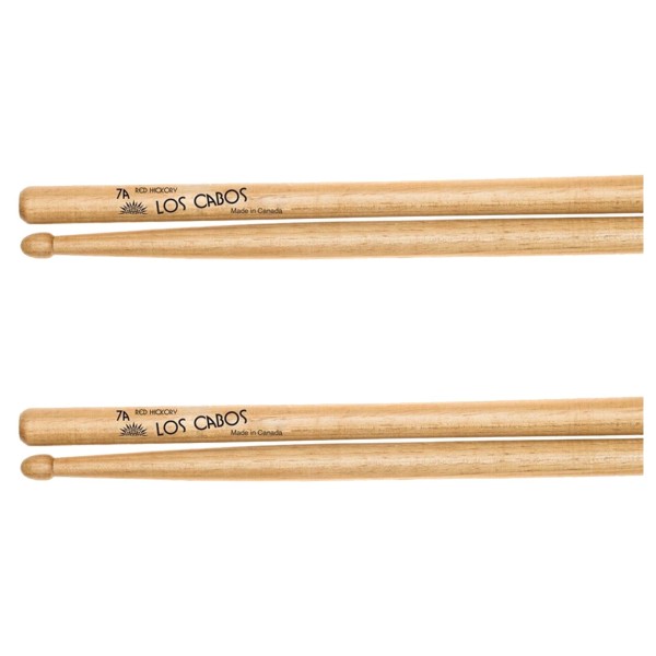 Los Cabos 7A Red Hickory Wood Tip Drumsticks, 2 Pair Pack