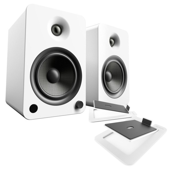 Kanto YU6 Powered Bookshelf Speakers with S6 Tilted Stands, White - Bundle