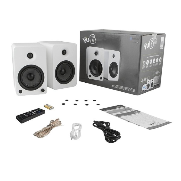 Kanto YU6 Powered Bookshelf Speakers, Matte White - With Accessories