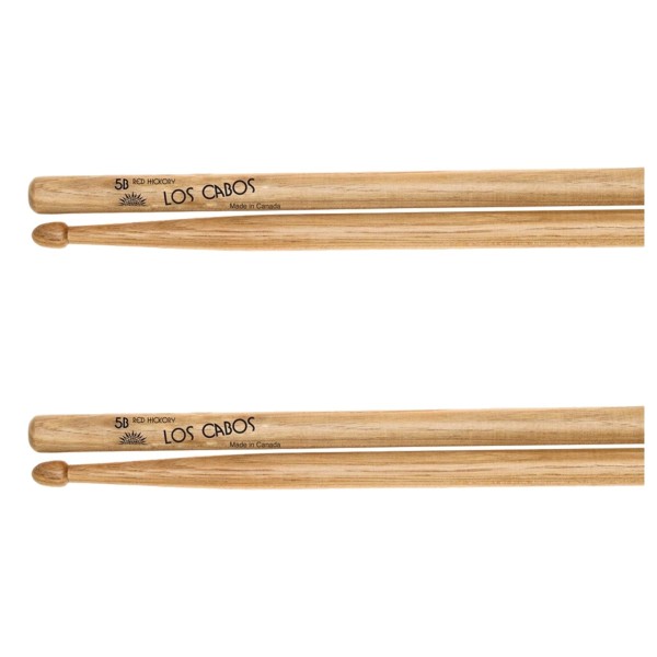 Los Cabos 5B Red Hickory Wood Tip Drumsticks, 2 Pair Pack