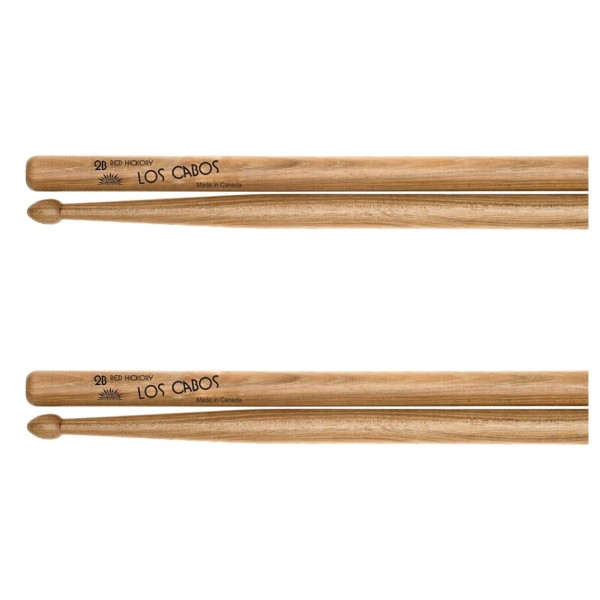 Los Cabos 2B Red Hickory Wood Tip Drumsticks, 2 Pair Pack