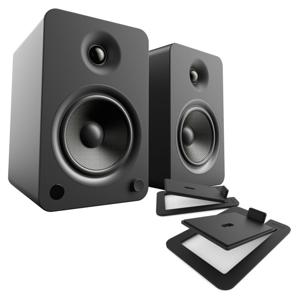 Kanto YU6 Powered Bookshelf Speakers with S6 Tilted Stands, Black - Bundle