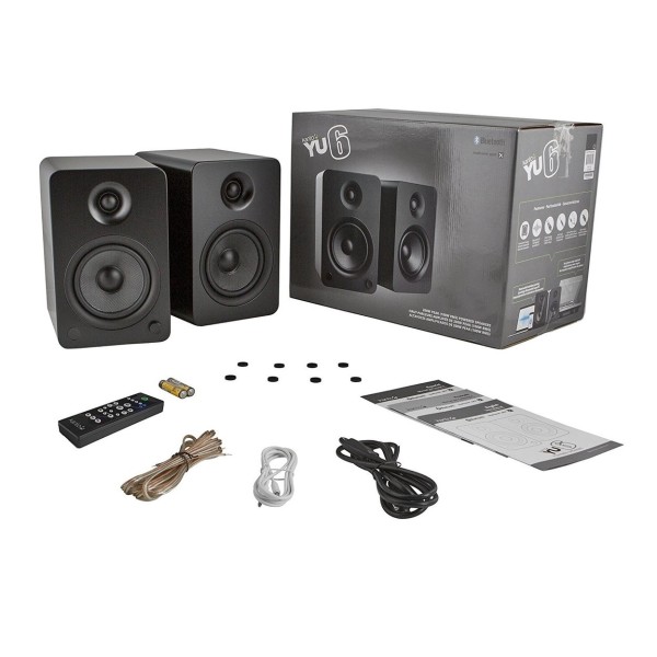 YU6 Bookshelf Speakers, Matte Black - With Accessories