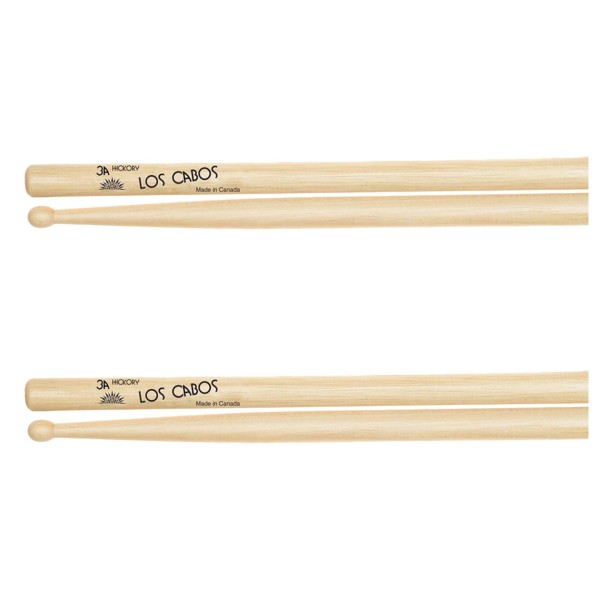 Los Cabos 3A Hickory Wood Tip Drumsticks, 2 Pair Pack