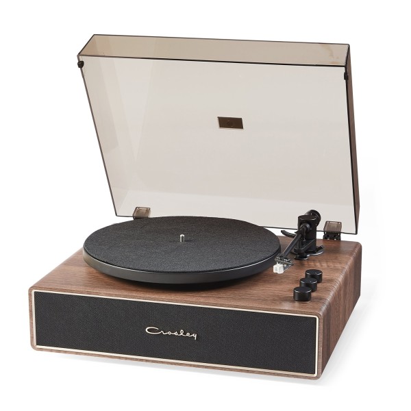 Crosley Stave Turntable, Walnut - Angled