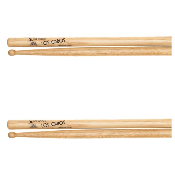 Los Cabos 3A Red Hickory Wood Tip Drumsticks, 2 Pair Pack