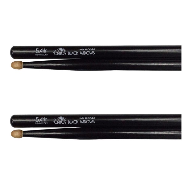 Los Cabos 5A Black Widow Red Hickory Wood Tip Drumsticks, 2 Pair Pack