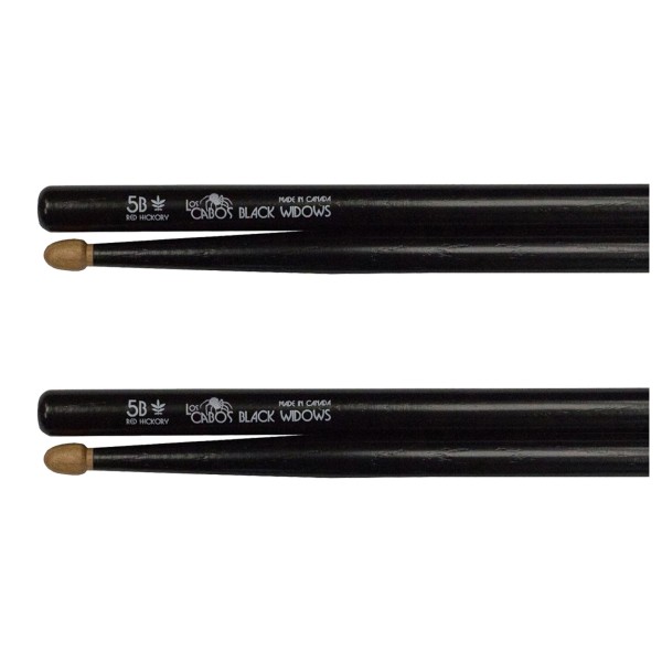 Los Cabos 5B Black Widow Red Hickory Wood Tip Drumsticks, 2 Pair Pack