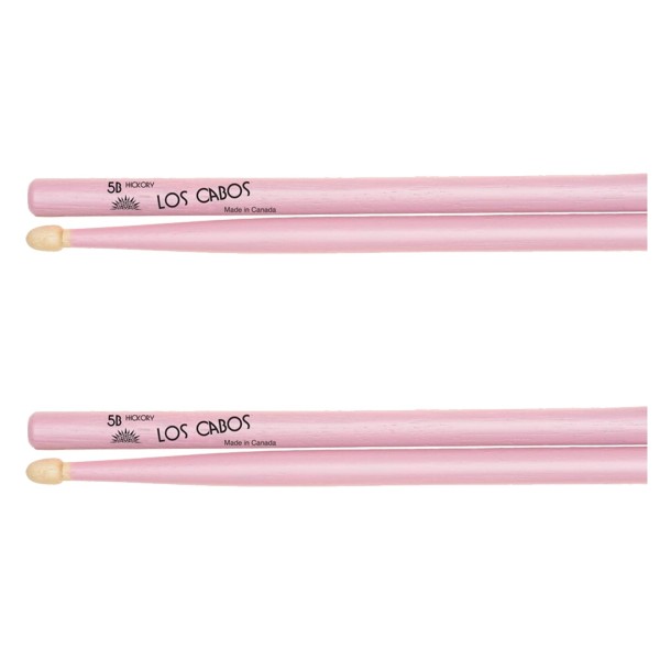 Los Cabos 5B Pink Hickory Wood Tip Drumsticks, 2 Pair Pack