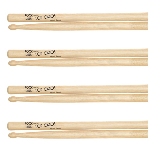 Los Cabos Rock Hickory Wood Tip Drumsticks, 4 Pair Pack