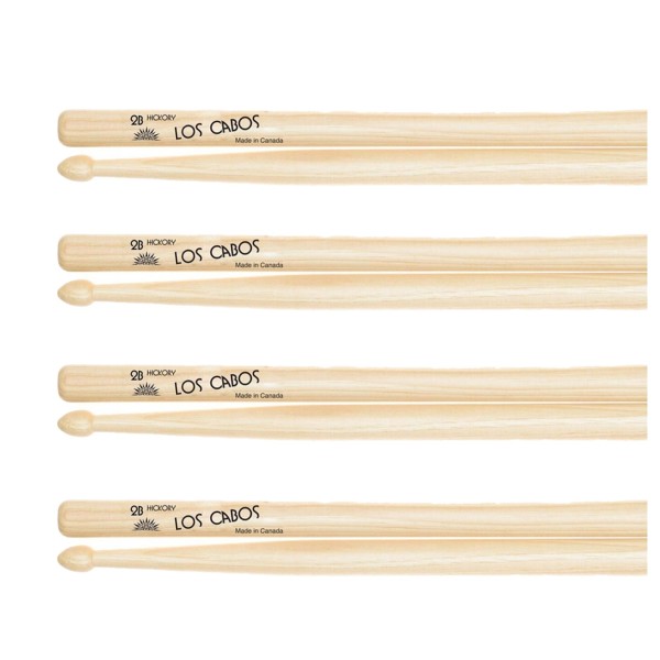 Los Cabos 2B Hickory Wood Tip Drumsticks, 4 Pair Pack