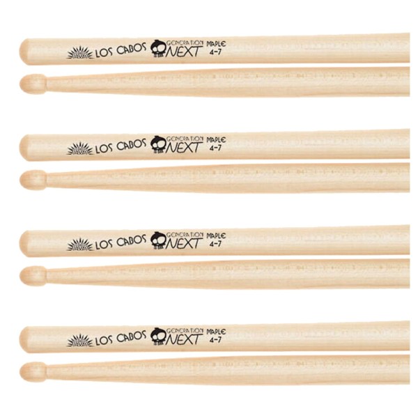 Los Cabos Next Generation Maple 4-7 Wood Tip Drumsticks, 4 Pair Pack