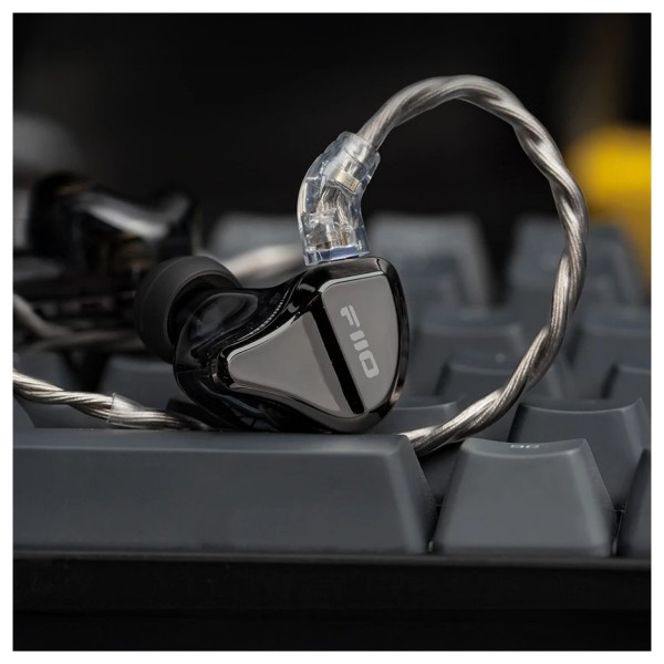 FiiO JH5 Hybrid In-Ear Earphones, Black - Lifestyle Image, computer