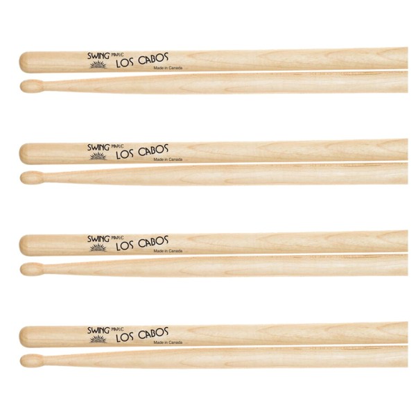 Los Cabos Swing Maple Wood Tip Drumsticks, 4 Pair Pack