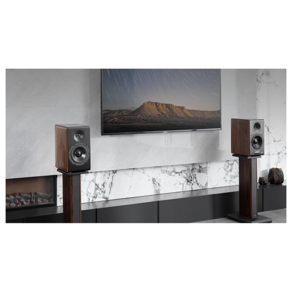Edifier S3000MKII 2.0 Hi-Res Wireless Bluetooth Bookshelf Speaker Set, Brown - Lifestyle Image, living room home entertainment s