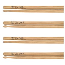 Los Cabos 77A Red Hickory Wood Tip Drumsticks, 4 Pair Pack