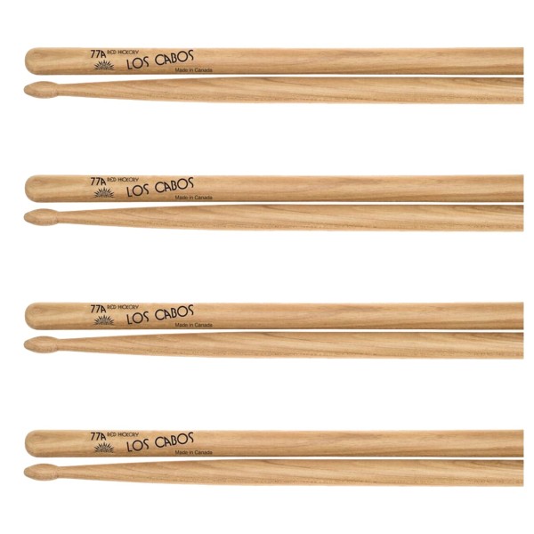 Los Cabos 77A Red Hickory Wood Tip Drumsticks, 4 Pair Pack