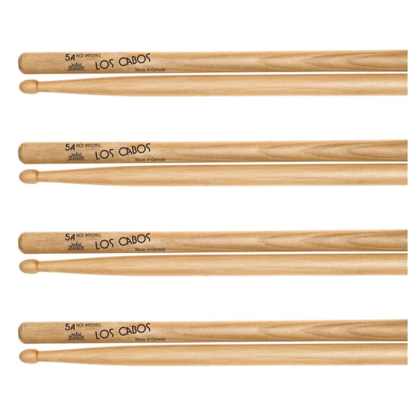 Los Cabos 5A Intense Red Hickory Wood Tip Drumsticks, 4 Pair Pack
