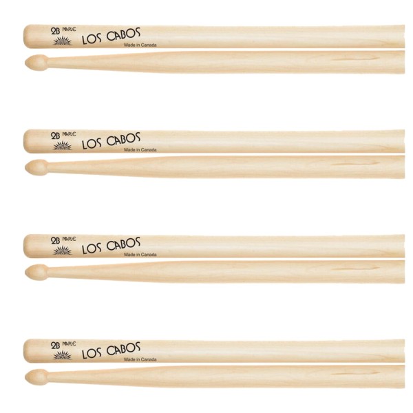 Los Cabos 2B Maple Wood Tip Drumsticks, 4 Pair Pack