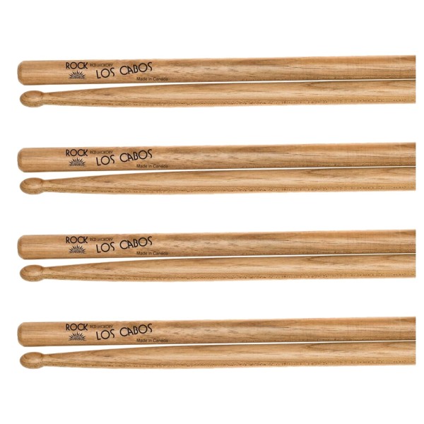 Los Cabos Rock Red Hickory Wood Tip Drumsticks, 4 Pair Pack
