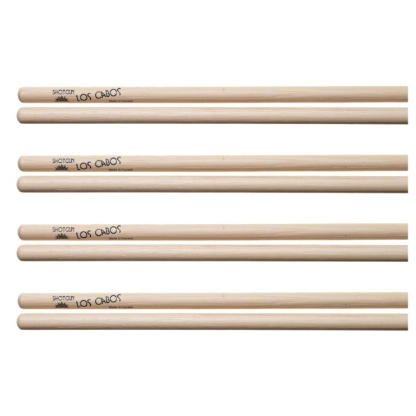Los Cabos Shotgung Hickory Wood Tip Drumsticks, 4 Pair Pack