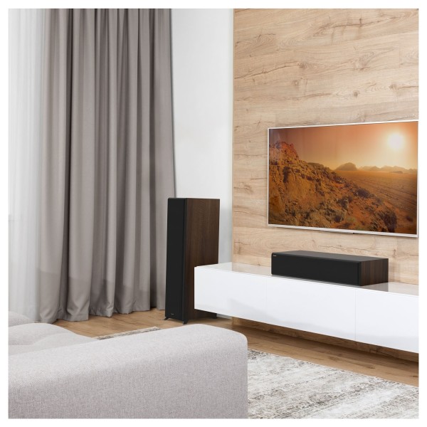 Klipsch RP-8000F MKII Floorstanding Speakers (Pair), Walnut lifestyle images with magnetic grille