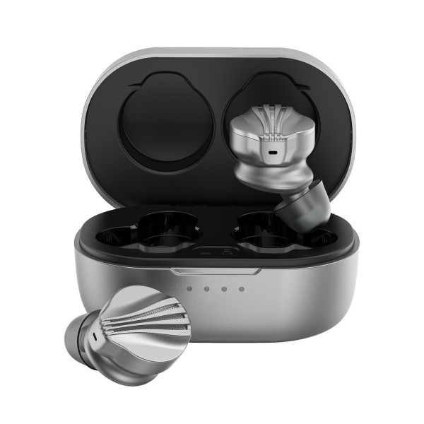 FiiO FW3 Wireless In-Ear Earphones, Grey - Case open and earphone lay down