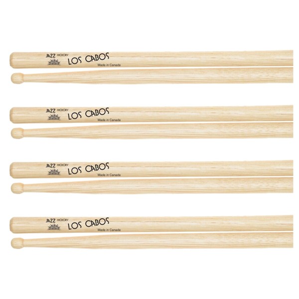 Los Cabos Jazz Hickory Wood Tip Drumsticks, 4 Pair Pack