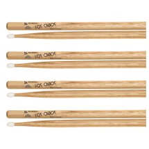 Los Cabos 5A Red Hickory Nylon Tip Drumsticks, 4 Pair Pack