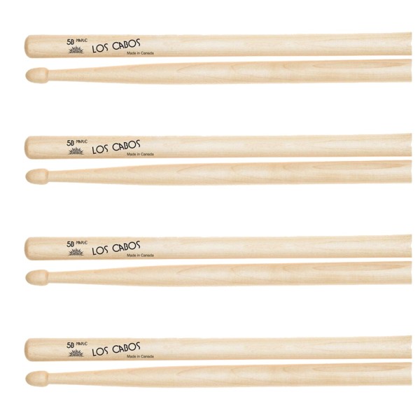 Los Cabos 5B Maple Wood Tip Drumsticks, 4 Pair Pack