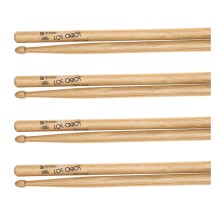 Los Cabos 5B Intense Red Hickory Wood Tip Drumsticks, 4 Pair Pack