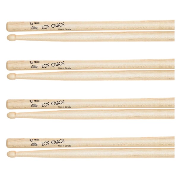 Los Cabos 7A Maple Wood Tip Drumsticks, 4 Pair Pack