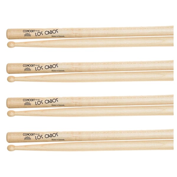 Los Cabos Concert Maple Wood Tip Drumsticks, 4 Pair Pack