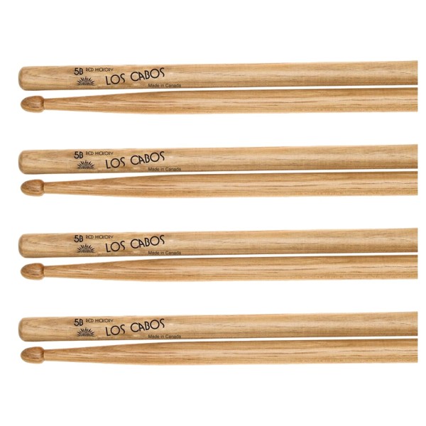 Los Cabos 5B Red Hickory Wood Tip Drumsticks, 4 Pair Pack