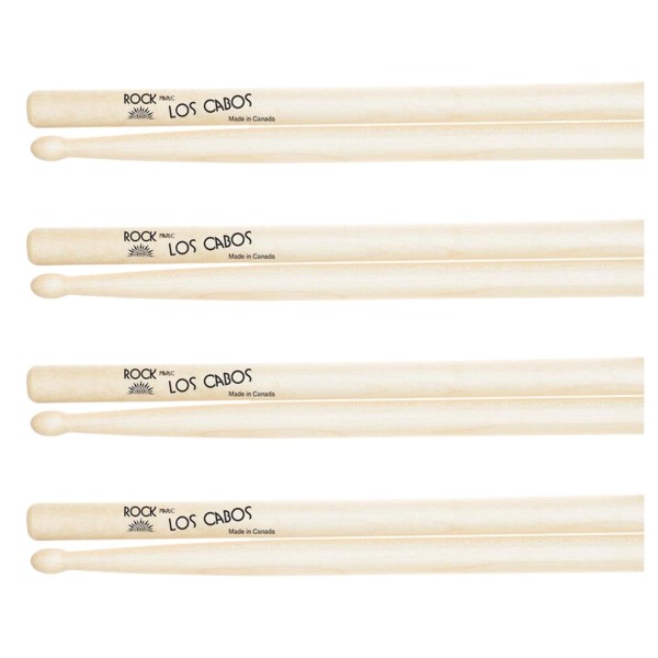 Los Cabos Rock Maple Wood Tip Drumsticks, 4 Pair Pack